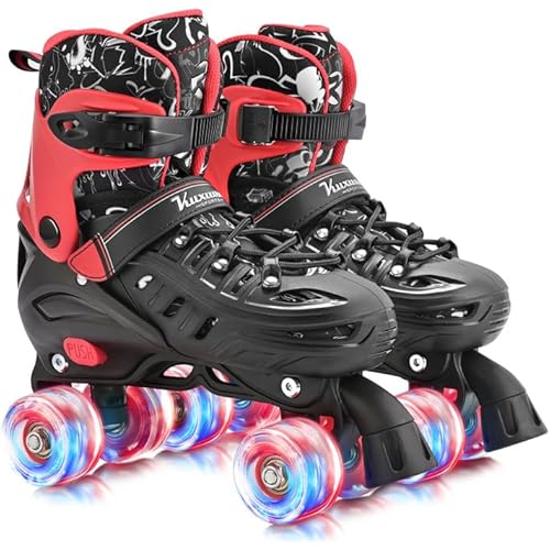 Kuxuan Skates Roller Skates for Girls and Boys Kids, 4 Sizes Adjustable Fun Kids Toddler Rollerskates with Light up Wheels for Teens Women Indoor Outdoor