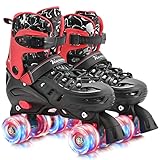 Kuxuan Skates Roller Skates for Girls and Boys Kids, 4 Sizes Adjustable Fun Kids Toddler Rollerskates with Light up Wheels for Teens Women Indoor Outdoor