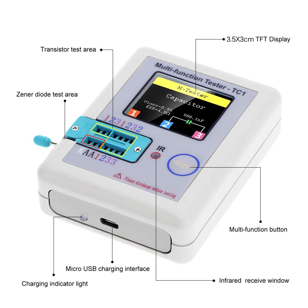 Hancaner Transistor Tester mit TFT Hintergrundbeleuchtung Farbe Anzeige Didoe Triode Kapazitiv Widerstand Detektor Induktivität MOSFET NPN PNP