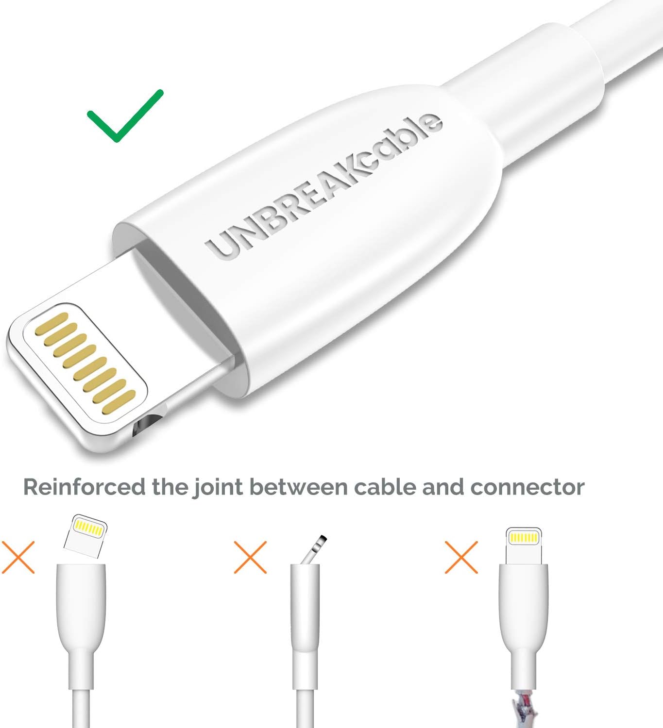 UNBREAKcable 3.3ft/1M iPhone Charger Cable - [Apple MFi Certified] Short Lightning Cable Fast USB Charging Cord for iPhone 14 13 12 11 Pro Max Mini XS XR X SE 8 7 6 Plus 6s 5 iPad iPod AirPods - White