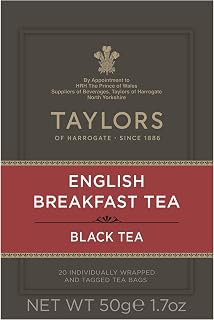 Taylors of Harrogate English Breakfast Black Tea - 20 Individually Wrapped Bags, Rich Malty Flavor, Hot or Iced