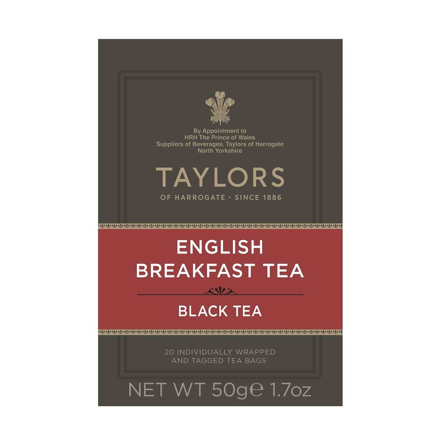 Taylors of Harrogate English Breakfast Black Tea - Rich Malty Blend, 20 Individually Wrapped Teabags, Caffeinated, Hot or Iced