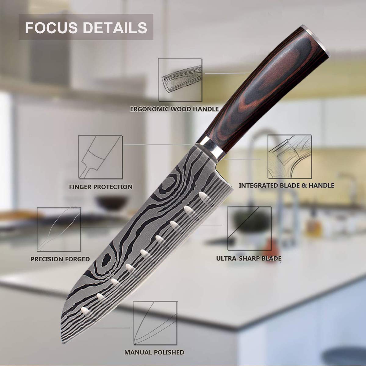 Amazon | Santoku シェフナイフ – 7インチ日本キッチンナイフ – 高炭素 