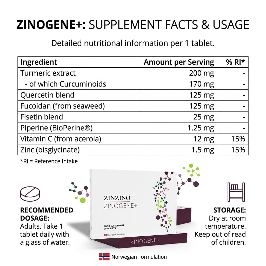 ZinZino ZinoGene+ mit Fucoidin, Quercetin, Vitamin C & Zink, 60 Kapseln