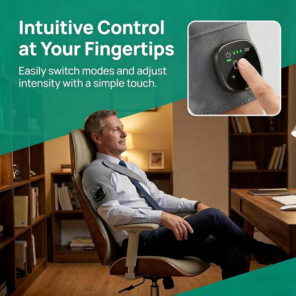 Hewelth Triple Method Shoulder Massager,Hewelth Triple Method Schulter-Massagegerät,Schultermassagegerät mit 5 Wärme & 3 Vibrationsmodi,Kabellose Beheizte Schultermassageauflage,Touchscreen-Steuerung