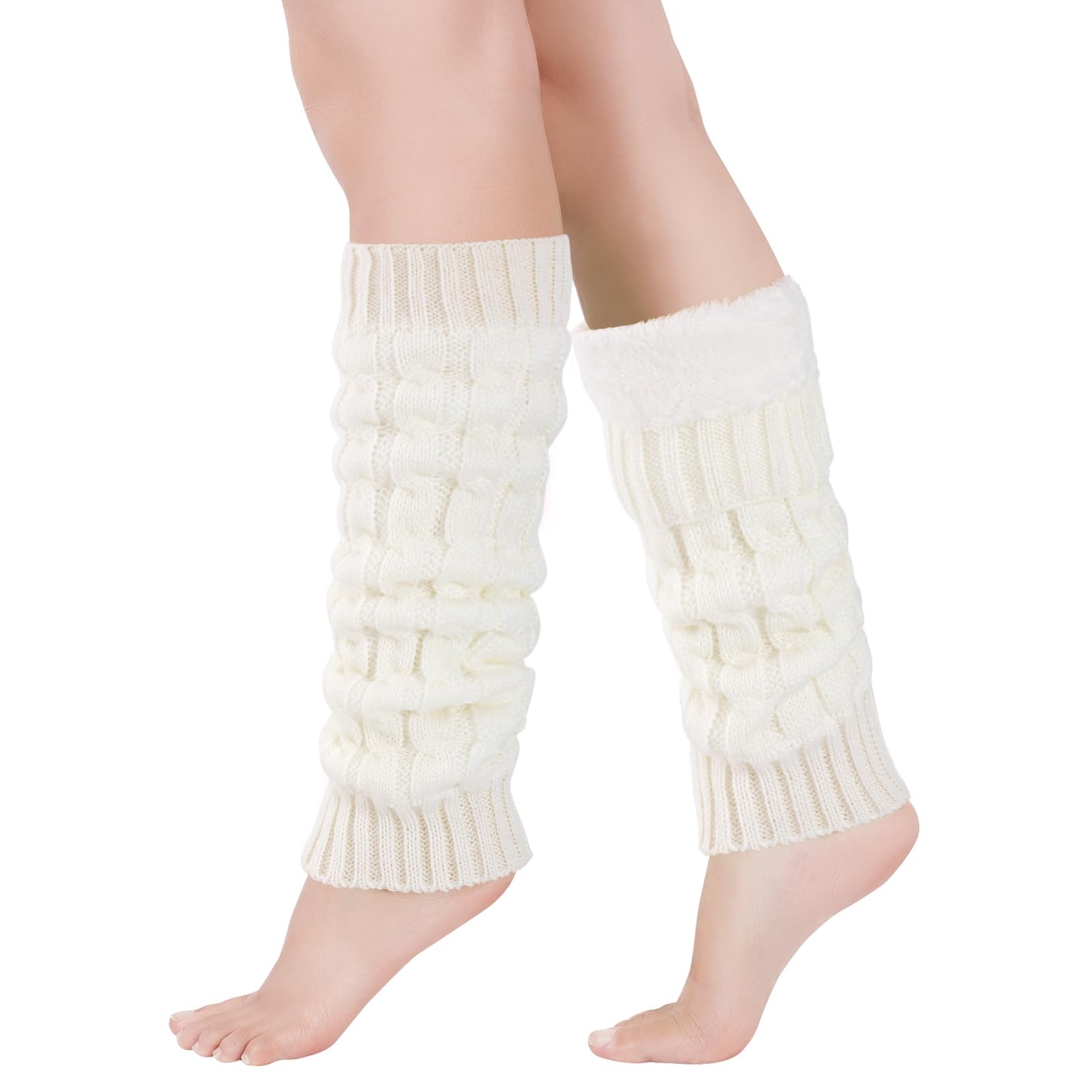Junely Leg Warmers for Women Winter Fleece Lined Leg Warmer Knit Legwarmers Thick Long Boot Socks for Skating
