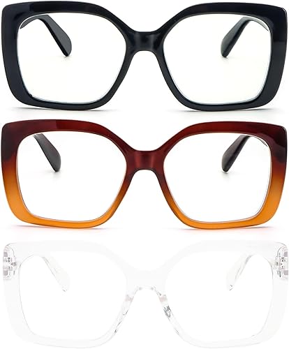 DXYXYO Gafas de lectura estilo Oprah de gran tamaño para mujer, paquete de 3 con bisagra de resorte, bloqueo de luz azul cuadrada, lector de