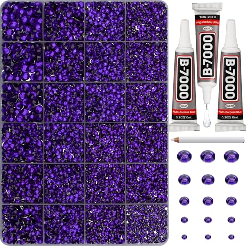 33000Pcs Purple Rhinestones for Bedazzling Different Sizes 2 3 4 5 6mm Flatback Gems Bedazzler Kit with B7000 Glue Resin Flat Back Crystal Diamond Gemstone Jewel Stone for Crafting Clothes