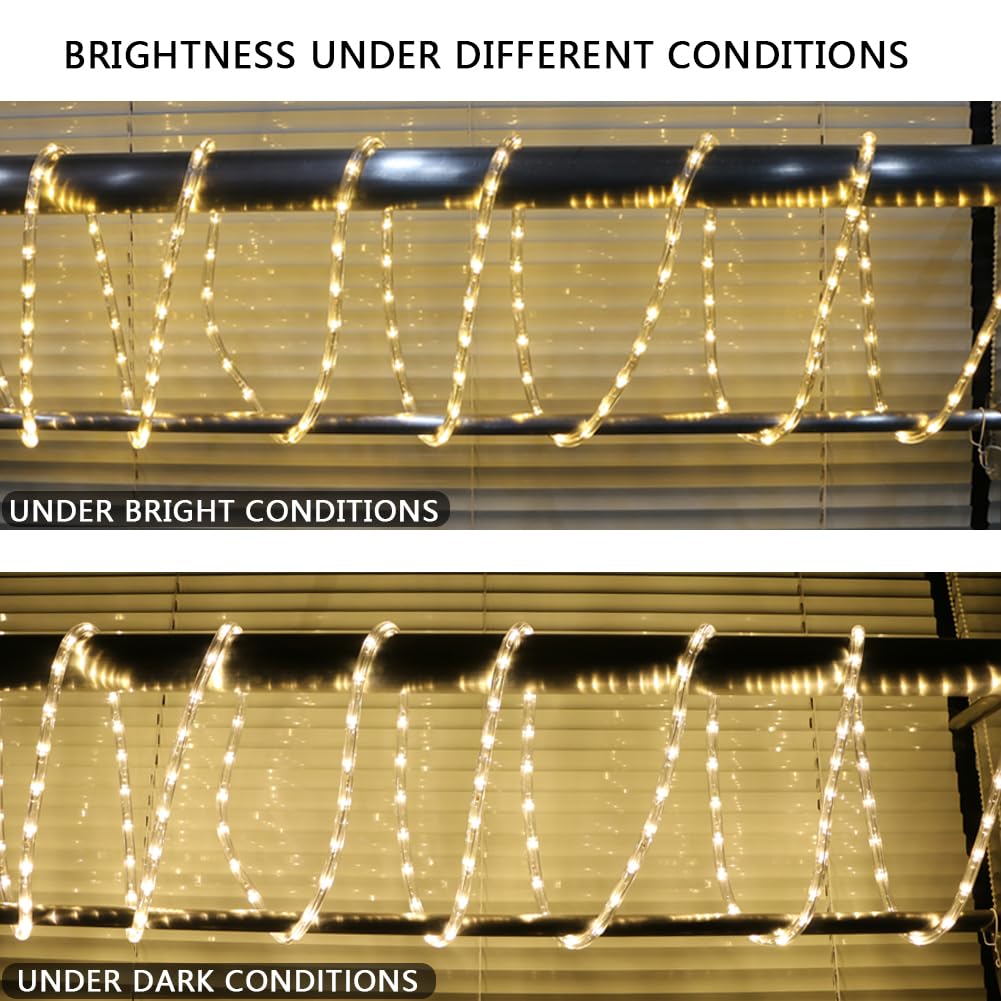 FOEERS 16ft Waterproof LED Rope Lights - Connectable Warm White Outdoor Lighting with PVC Tube, IP65 Flexible for Garden, Patio, Ceiling, Landscape & Indoor Bedroom Decor