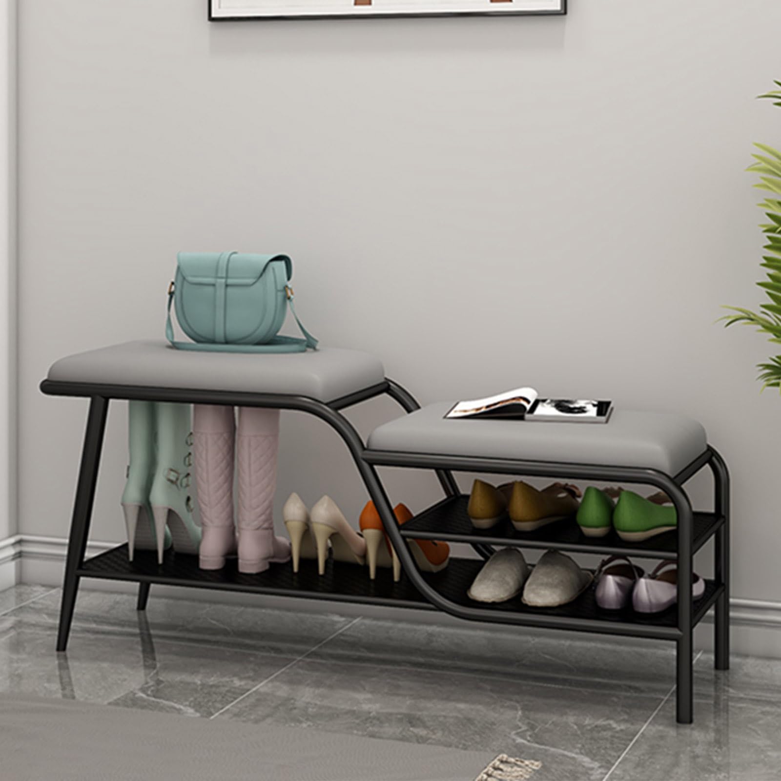 LWJSOCP Padded Shoe Bench Bedroom End-of-Bed Shoe Rack Bench Shoe nizer Storage Bench Indoor Entryway Bench for Hallway and Bedroom(Gray 280cm/31.5in)
