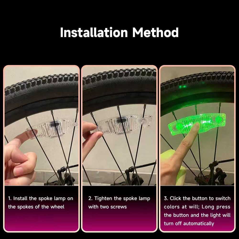 Luci a LED ricaricabili per ruota della bicicletta, confezione da 2, impermeabili, facili da installare, luci a LED per raggi della bicicletta, sensore di movimento, luci di sicurezza per adulti e