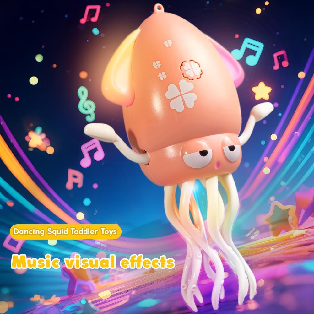 Dancing Octopus Baby Toy, Tummy Time Toys, Rechargeable Crawling Squid with Music and Light, Electric Interactive Octopus Toy for Birthday for 1 2 3 4 5 6 Year Old Boys Girls (Pink)