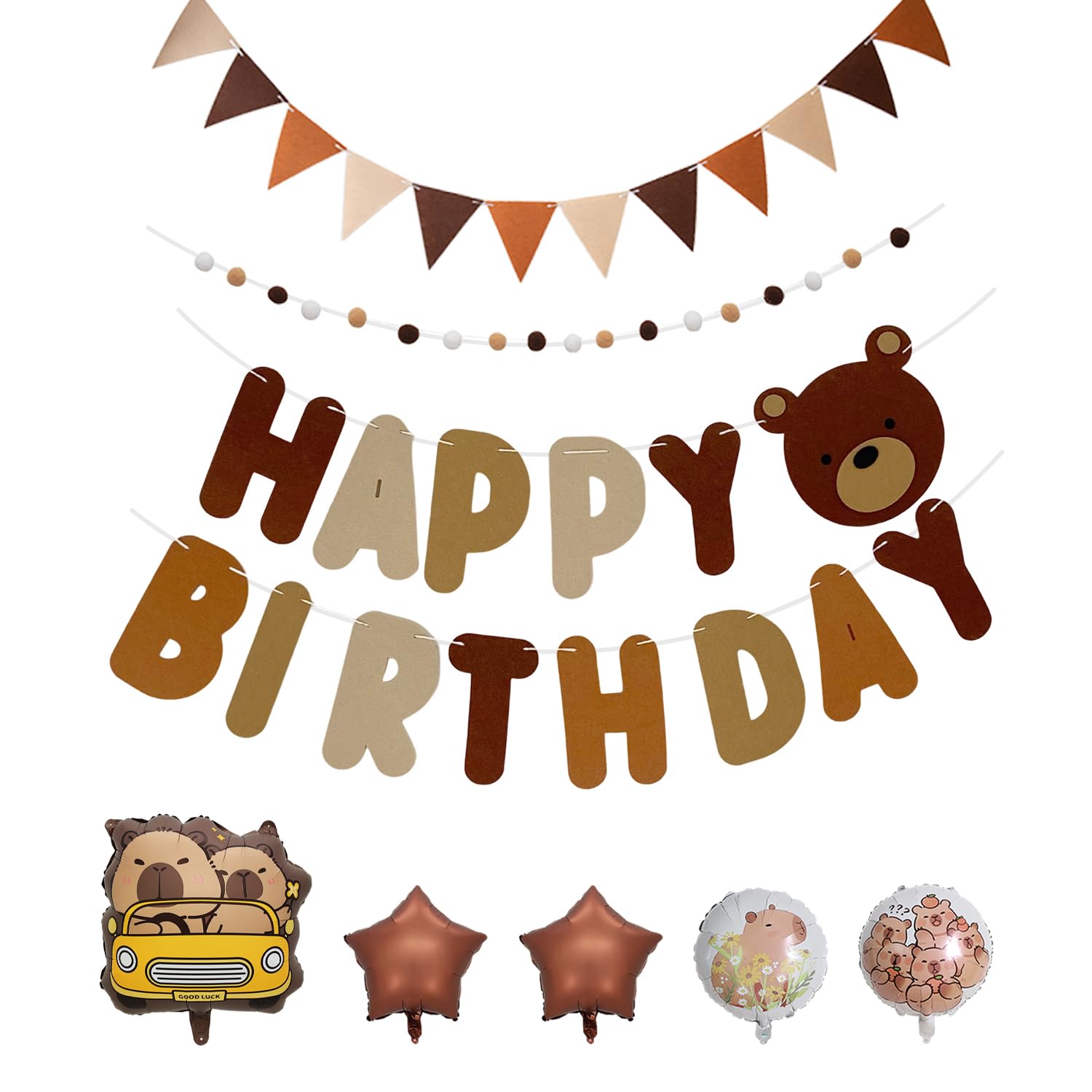 PLLDVEFD 1 Piece Of Pulling Flag, 1 Piece Of Wool Ball, 1 Piece Of Pennant And 5 Balloons, Birthday Party Decorations, Party Scene Arrangement.