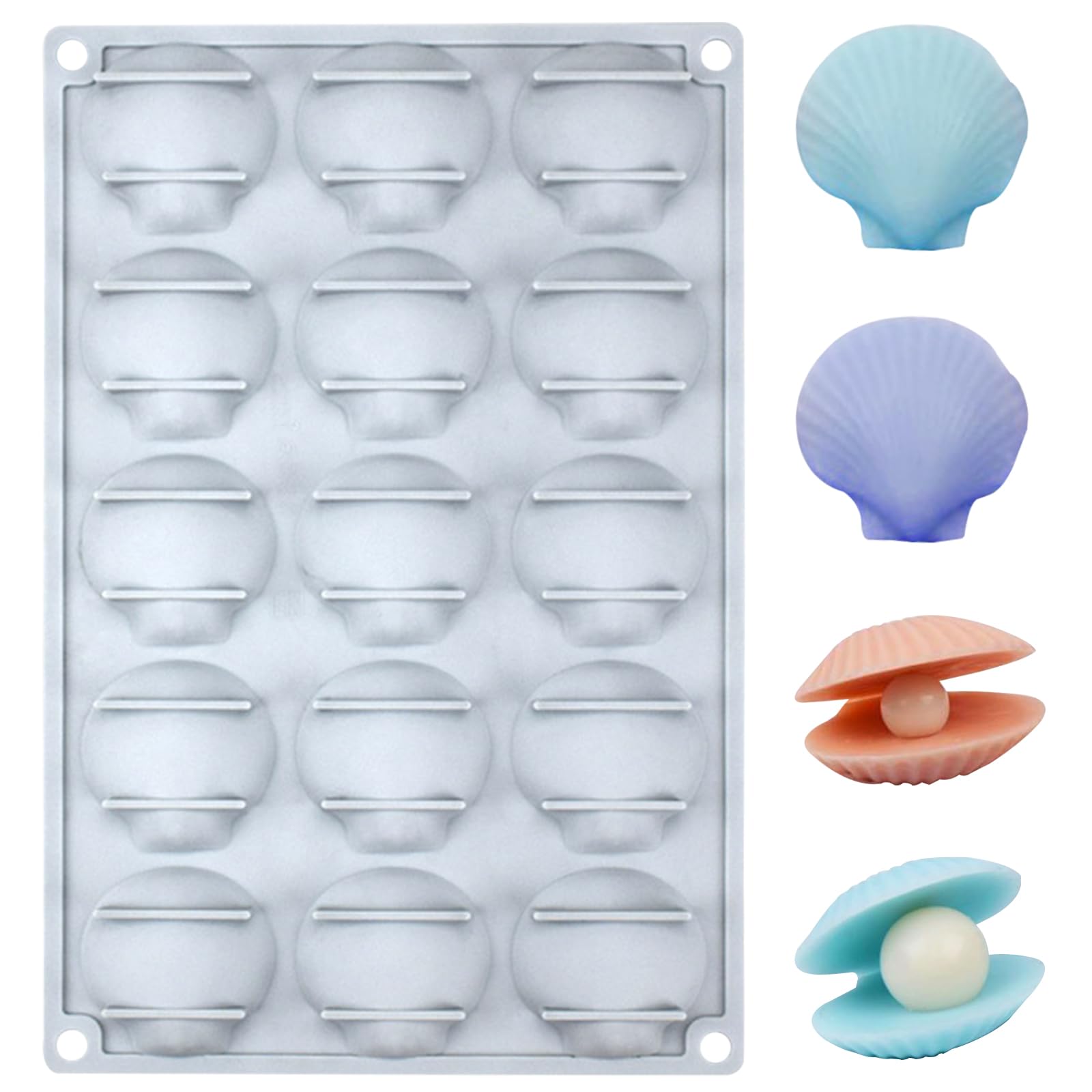 Seashell Shaped Silicone Mold Tray, 15 Cavities Shell-Shaped Madeleine Cookie Molds, Nonstick Chocolate Seashell Mold for Baking Candy Cake Decoration Jelly Candle, 11.7 x 7.7 x 0.6 inches, Grey