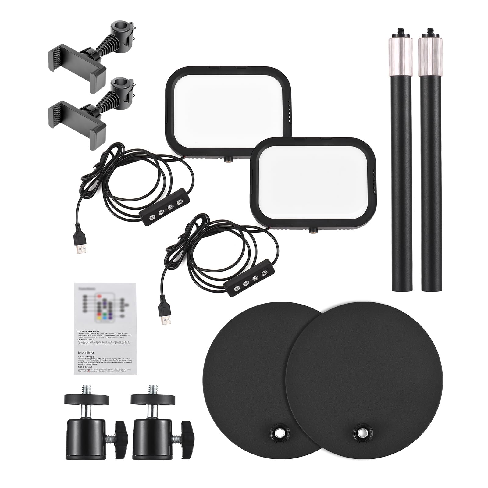 Lampa wideo LED, 12 W, światło do wideokonferencji, 3000 K – 6500 K ze statywem świetlnym, uchwytem na telefon, adapterem głowicy kulowej, pilotem zdalnego sterowania, zasilana przez USB, do