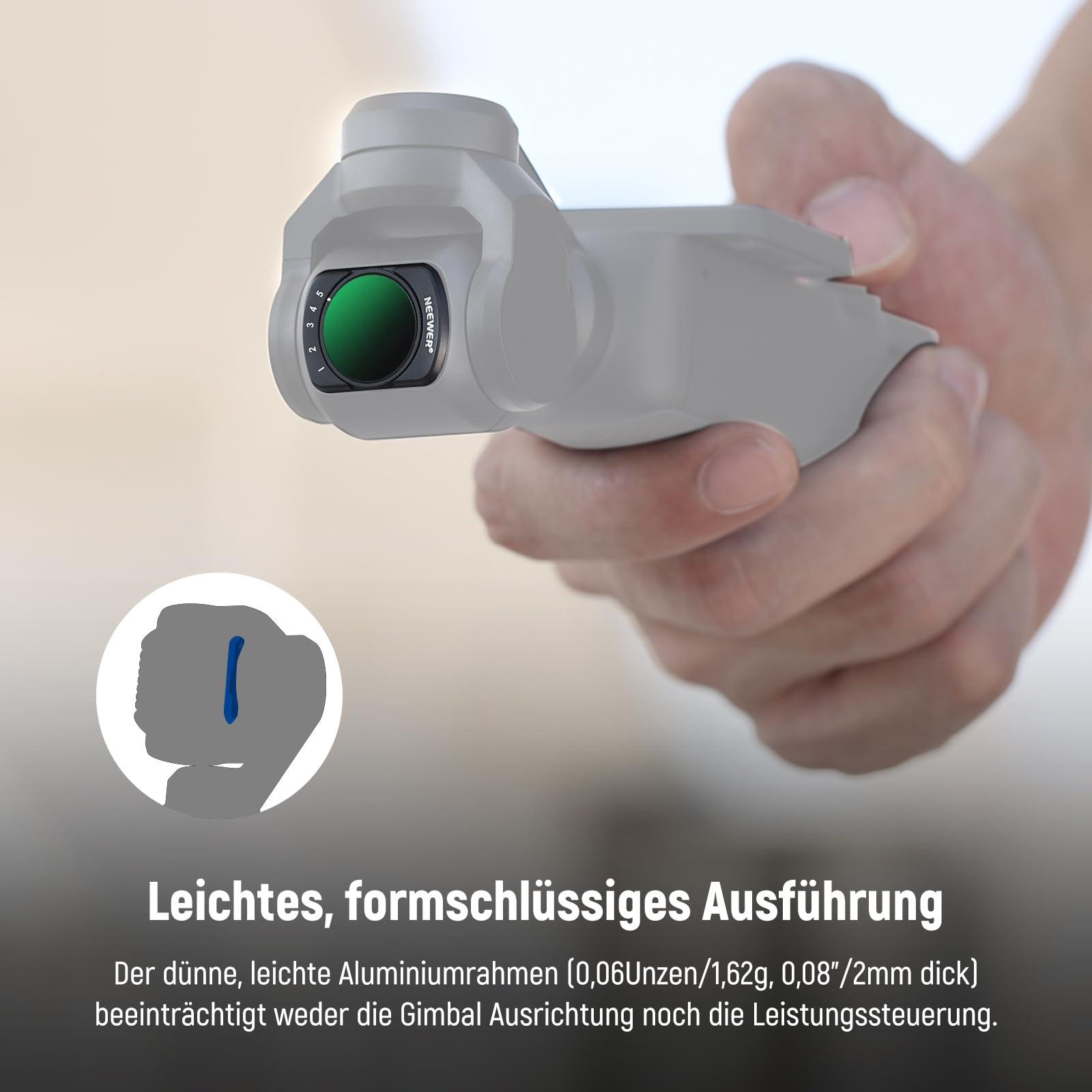NEEWER Magnetfilterset, kompatibel mit DJI Osmo Pocket 3 / Pocket 4 / Xtra Muse, variabler Neutraldichtefilter ND 2-32 CPL, polarisierender Schwarzdiffusionsfilter 1/4 für filmische Nebeleffekte