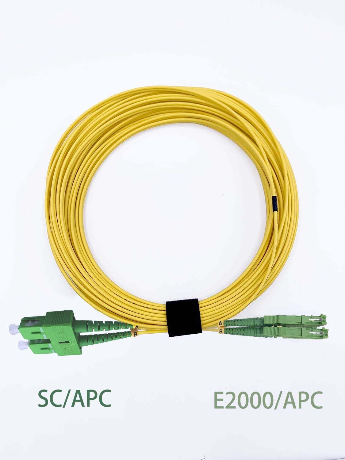 Elfcam® - 30m Câble à Fibre Optique E2000/APC à SC/APC,Monomode Duplex, Jarretière Optique 9/125μm OS2 2.0mm G652D LSZH, Jaune(30M)