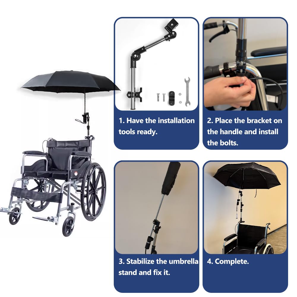 Rollstuhlschirm mit Halter – verstellbarer Sonnenschirm und leichte Regenabdeckung für manuelle und elektrische Rollstühle