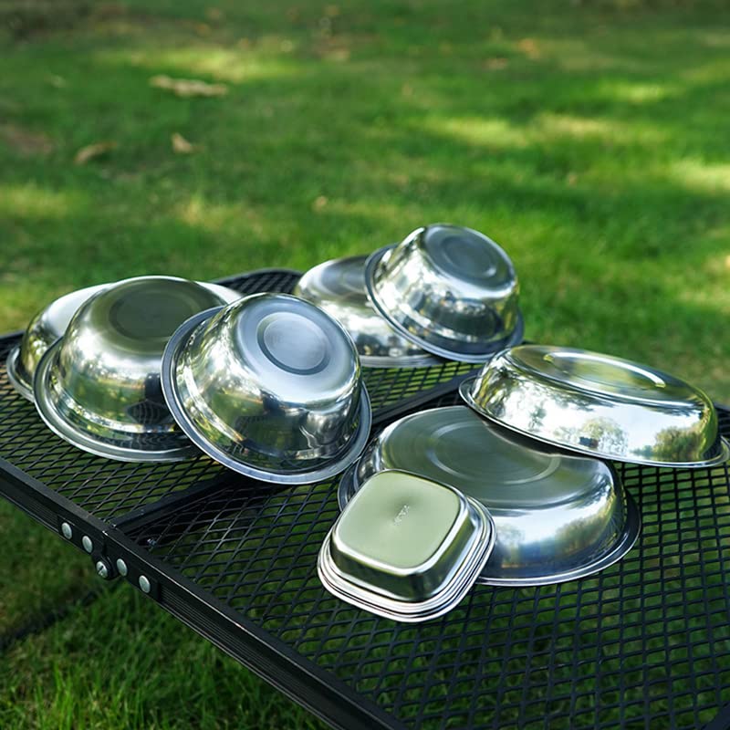 22-teiliges Service-Teller-Set Mit Reisetasche,Wiederverwendbar Camping für 4 Personen Edelstahl-Teller Und Schüsseln, Edelstahl Geschirr Für Outdoor-Camping, Wandern, Picknick, Grillen, reisebesteck