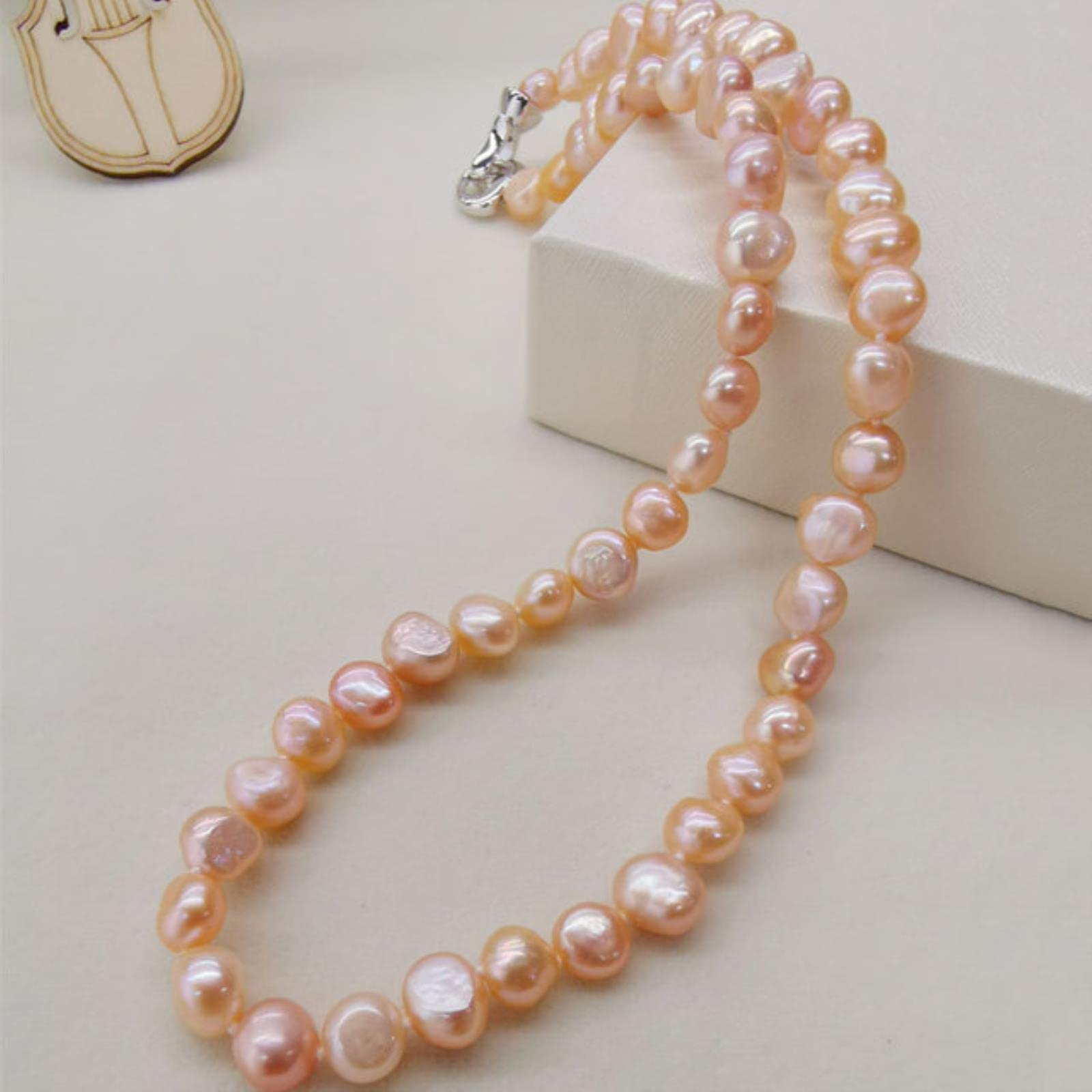 TIANGUOTIANGUO Pearl Necklace Natural Freshwater Black//PurpleWhite/Pink Pearl Necklace Fine Pearl Jewelry For Women-Pink,8-9mm