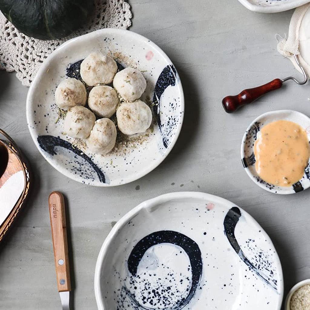 Keramik-Besteck-Salatschüssel, 2er-Set, Soßenschale, Keramik-Soßen-Dip-Schale für Sushi, Sojasoßenschale, Snack-Dessert-Vorspeisenteller, Gewürz-Servierschale im japanischen Stil, kleine Schüssel (14,