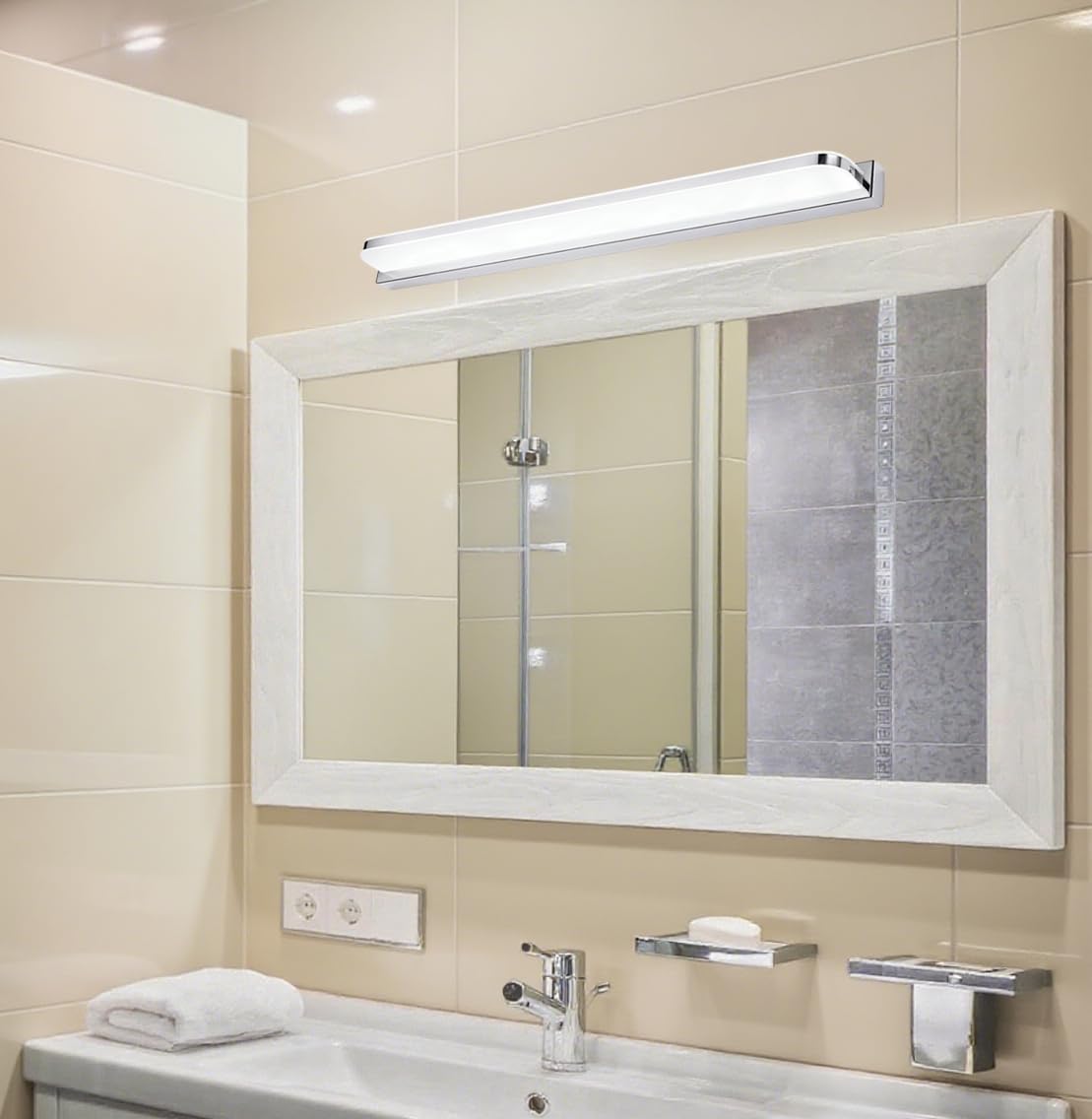 Aplique Espejo Baño 42cm,IP44 Impermeable,Blanco Frío 6000K | Lampara Espejo Baño con Interruptor Luz Espejo Baño 9W 230V Aplique Luz Espejo Baño de Aluminio