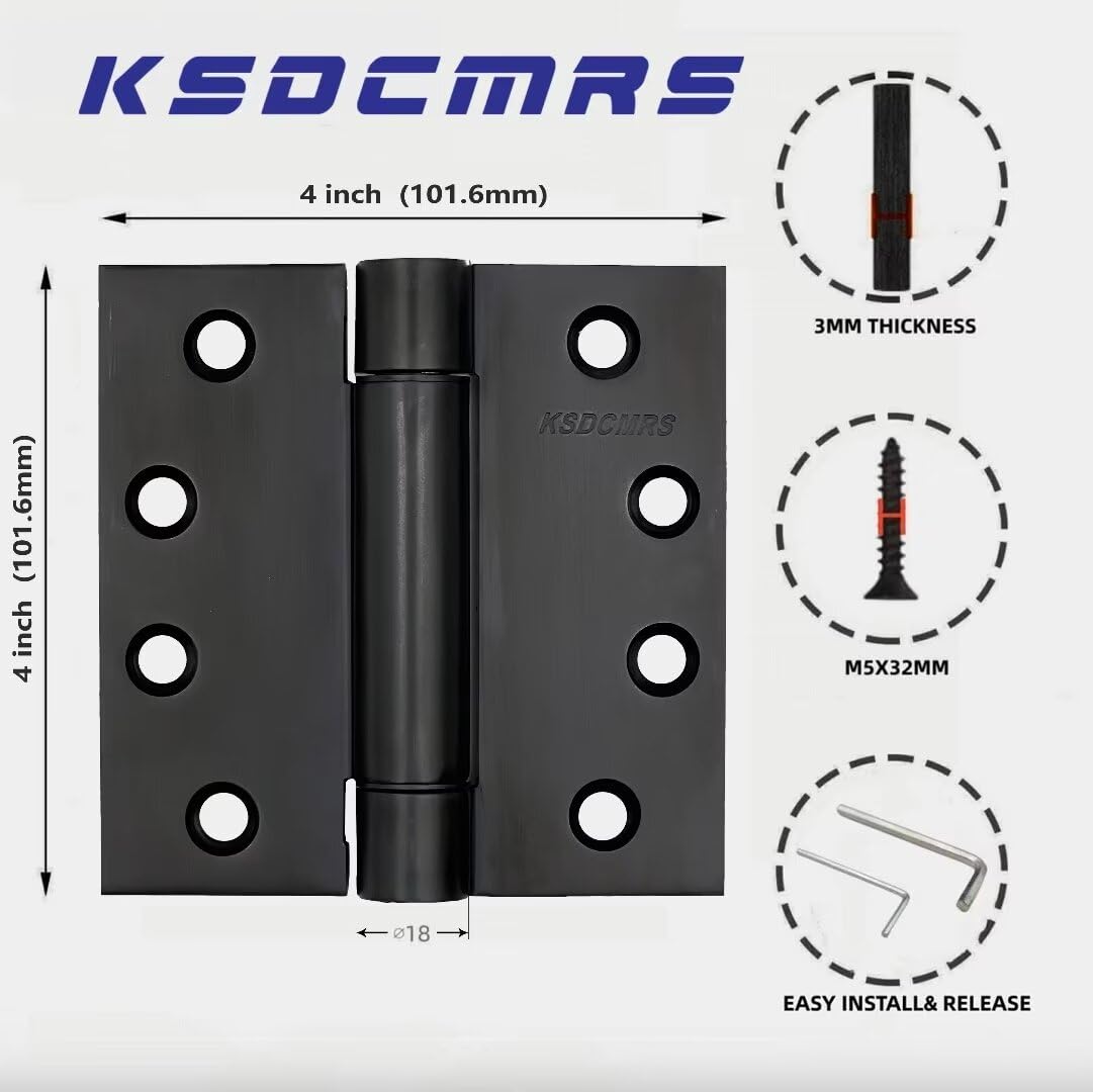 Bisagras de puerta de cierre automático de acero inoxidable de 4 x 4 pulgadas, bisagra de resorte negro, bisagras resistentes para interiores, hogar, fuego, exterior, despensa, sótano, bisagras de
