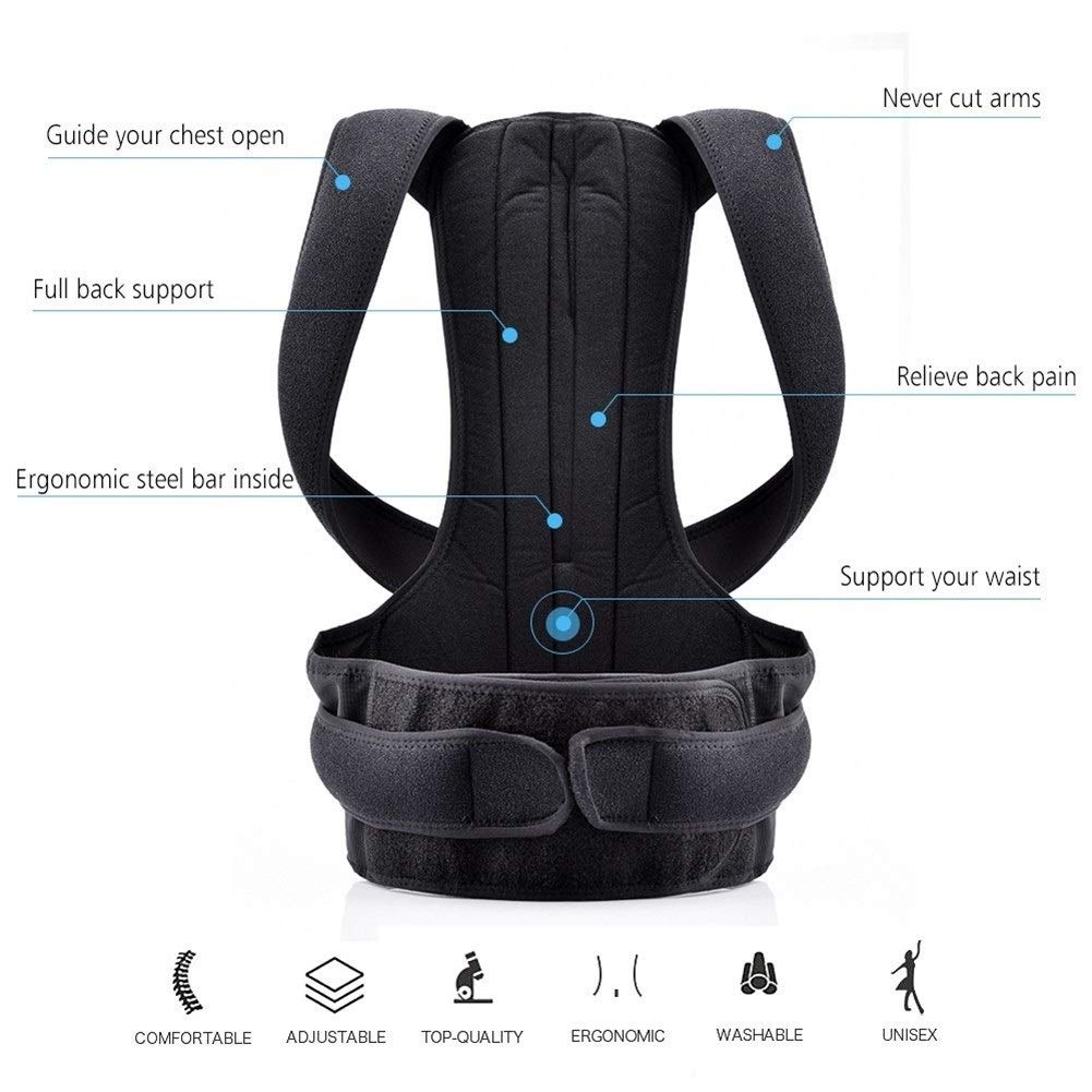 Espalda Corrector Hombro Lumbar Cinturón Soporte la Columna Ajustable Corcha de Postura Adulto Correos Cuidado y relajación del Cuerpo