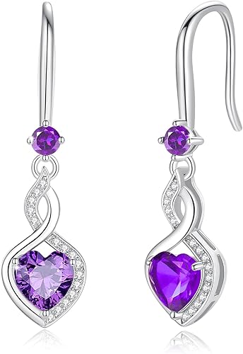 FANCIME Heart Infinity Dangle Drop Earrings 925 Sterling Silver Heart Gemstone Birthstone Earring