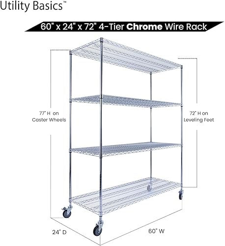 Miniatura 7 de Estantería de alambre de 4 niveles de acero metálico premium de 60 x 24 x 72 pulgadas, capacidad máxima NSF de 3200 libras, estante de