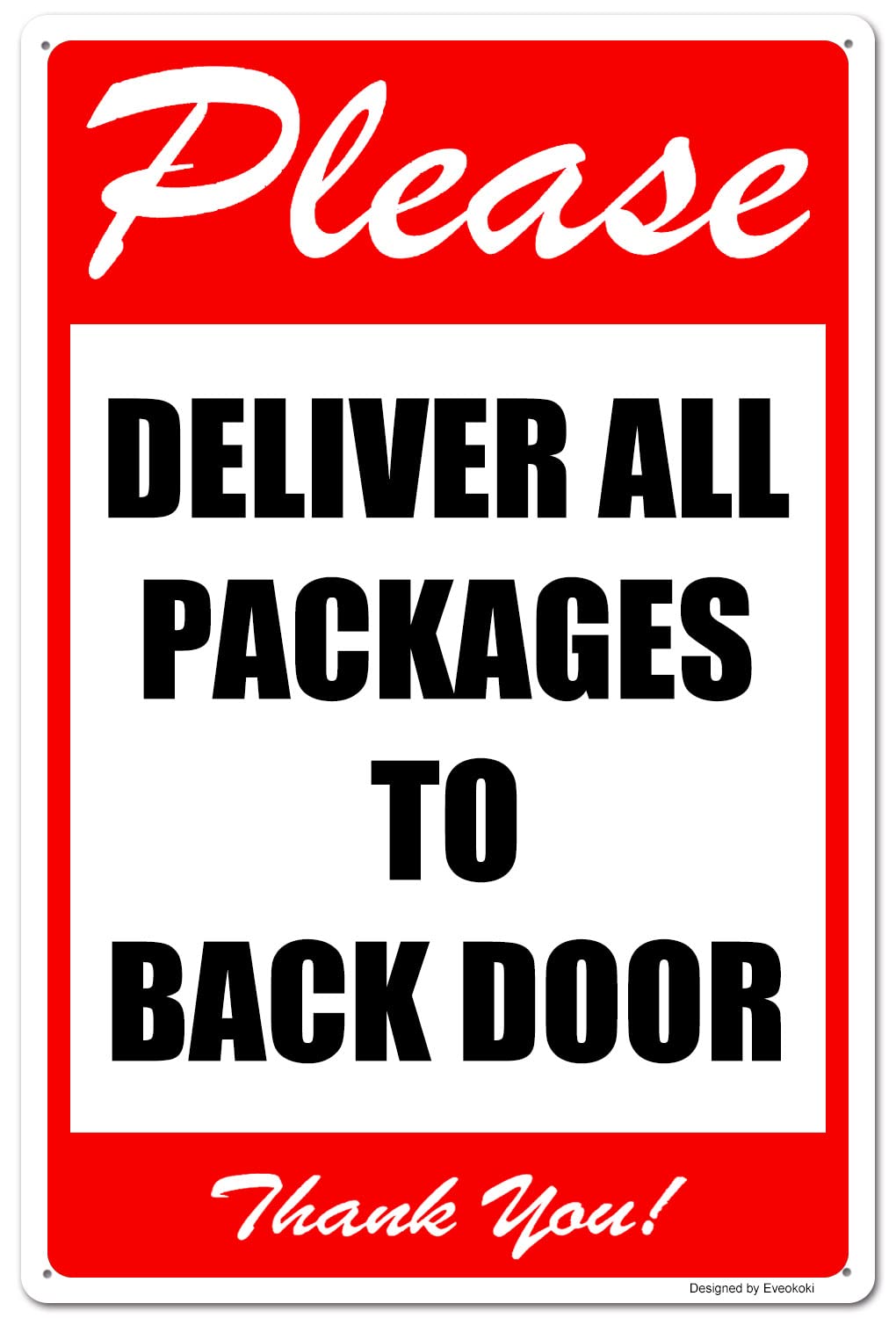 2 Pack Please Deliver All Packages to Back Door Thank You Signs, 8x 12 Inches Please Delivery Sign Aluminum Metal Sign