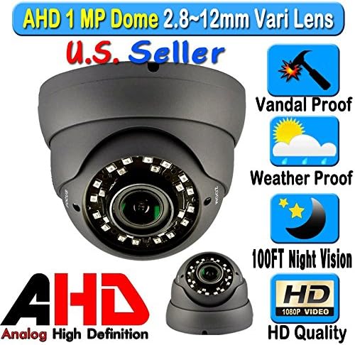 LEXA AHD 1MP 720P Dome 1/4" Sensor 2.8-12mm VariFocal Wide Angle Lens Vandal Weather Water Proof Night Vision BNC Connection Outdoor CCTV Black Camera High Definition HD