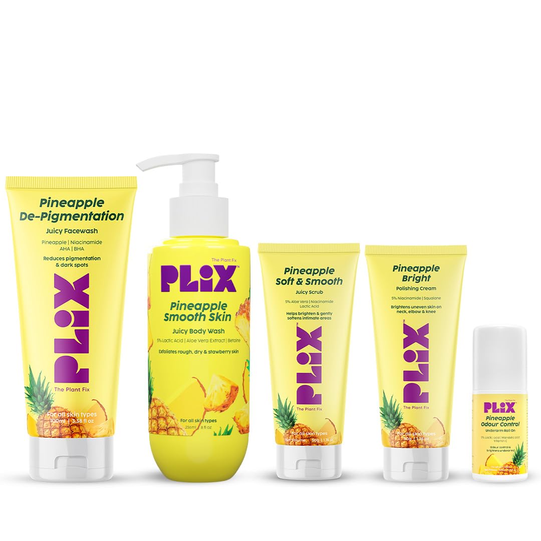 PLIX - THE PLANT FIX l Pineapple De-Pigmentation Body Care Regime With 5% Mandelic Acid & 5% Lactic acid for Smooth, Bright & Even-Toned Skin| For Dry, Rough & Strawberry Skin | All Skin Types l Men & Women