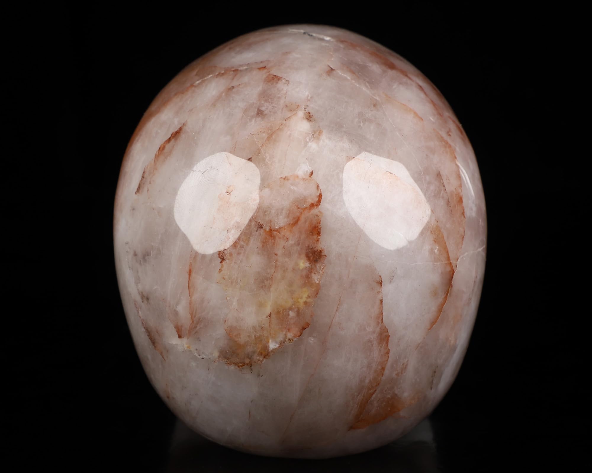 Skullis 12,7 cm Feuerquarz-Kristall-Schädel, handgeschnitzter Edelstein, Kunst-Skulptur, Reiki-Heilsteinstatue.