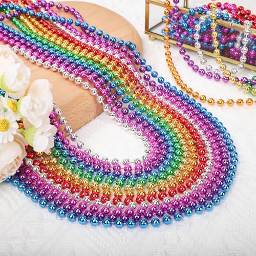 SWANUCKY 48 Pack 33 Inch Mardi Gras Plastic Beads Necklaces - Multicolor Party Favors for Parade Throws, Festival Decorations, Wedding Birthday Celebrations & Costume Dress Up — view 5
