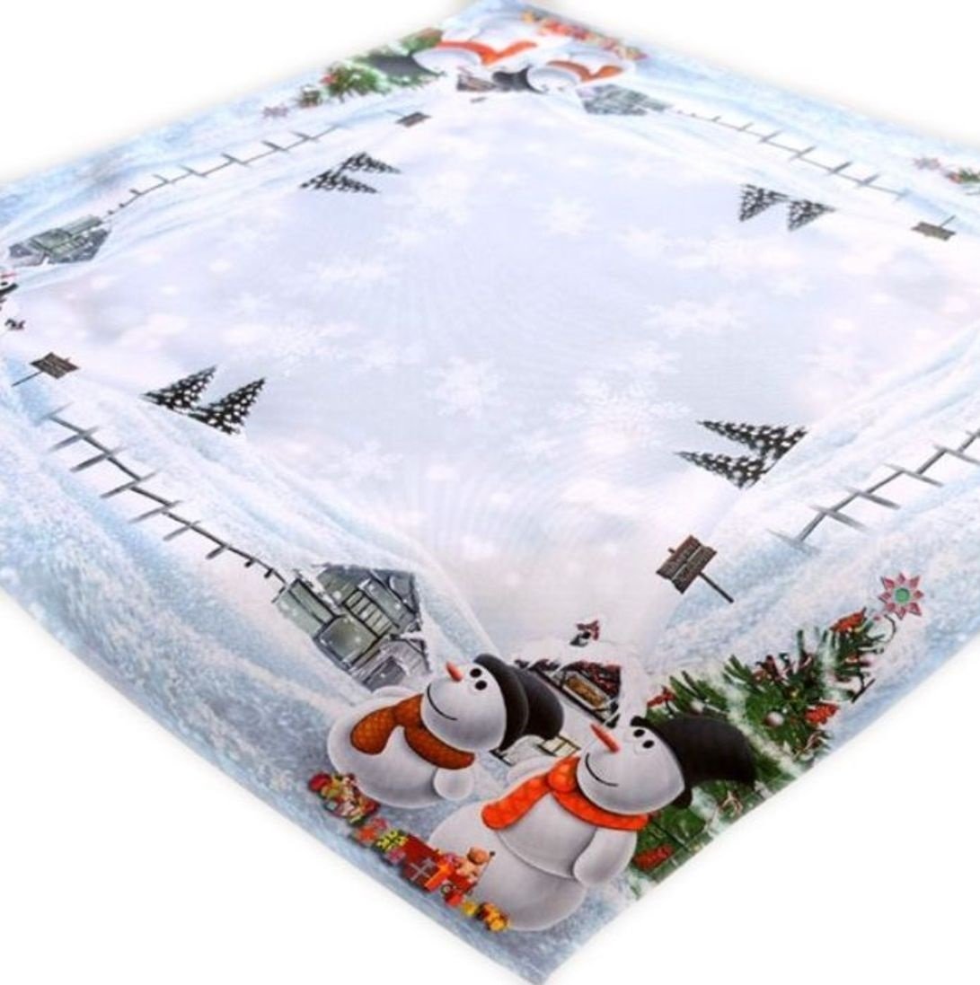 White Colourful Table Runner 85 x 85 cm Snowman Christmas Tablecloth, Bunt, 33.5 x 33.5 inch (Square)