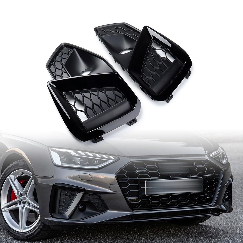 amopacorp Compatible for 2020 2021 2022 2023 2024 Audi A4 S4 S-line 2pcs Bumper Hood Fog Light Grille Cover Honeycomb Mesh Black Grill Trim Bezel