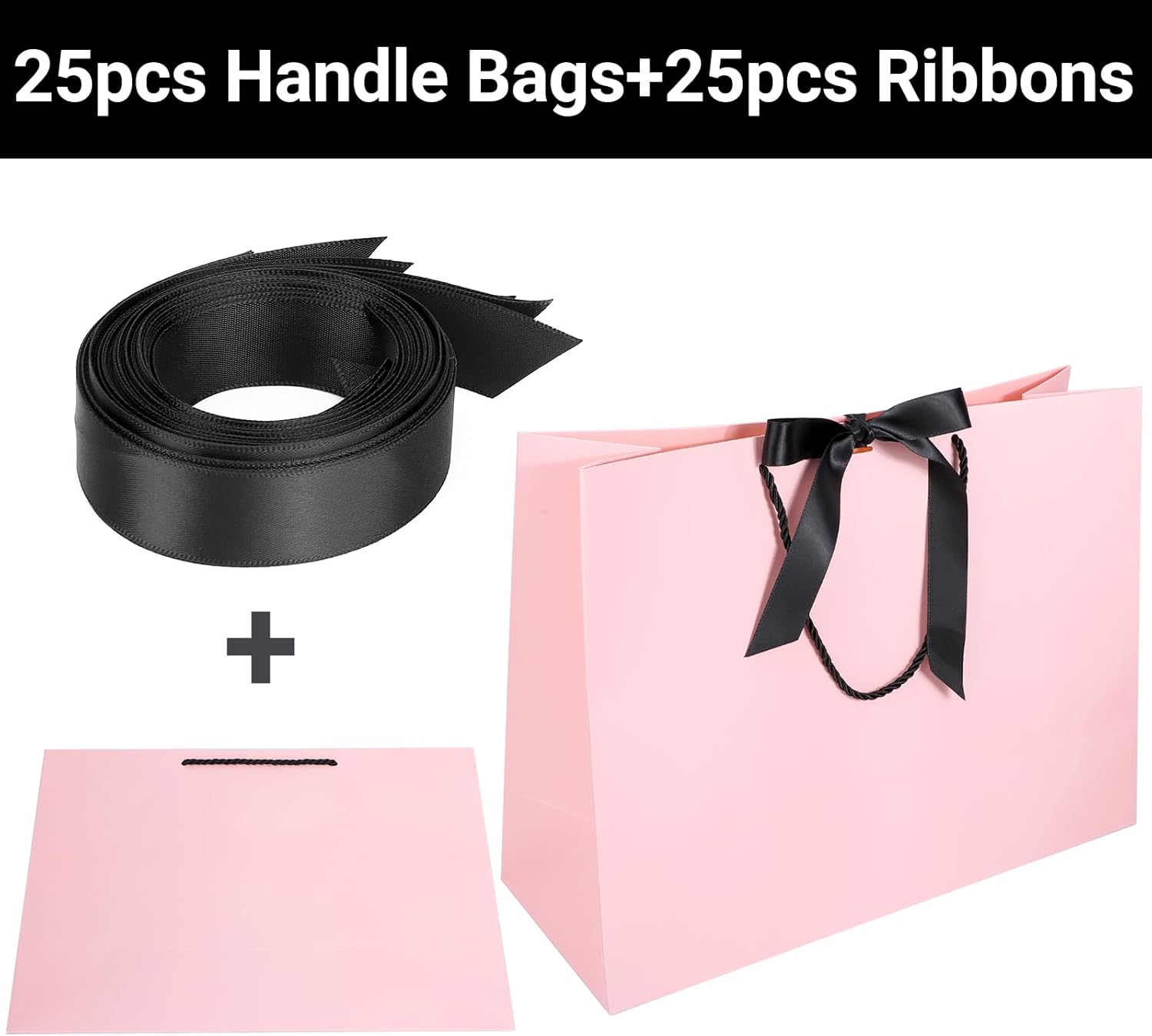 EUSOAR Thank You Gift Bags, 25pcs 16"x6"x12" Large Pink Gift Paper Bags with Ribbon Handles, Heavy Duty Shopping Wedding Birthday Party Favor Paper Gift Treat Bags Bulk - Image 4