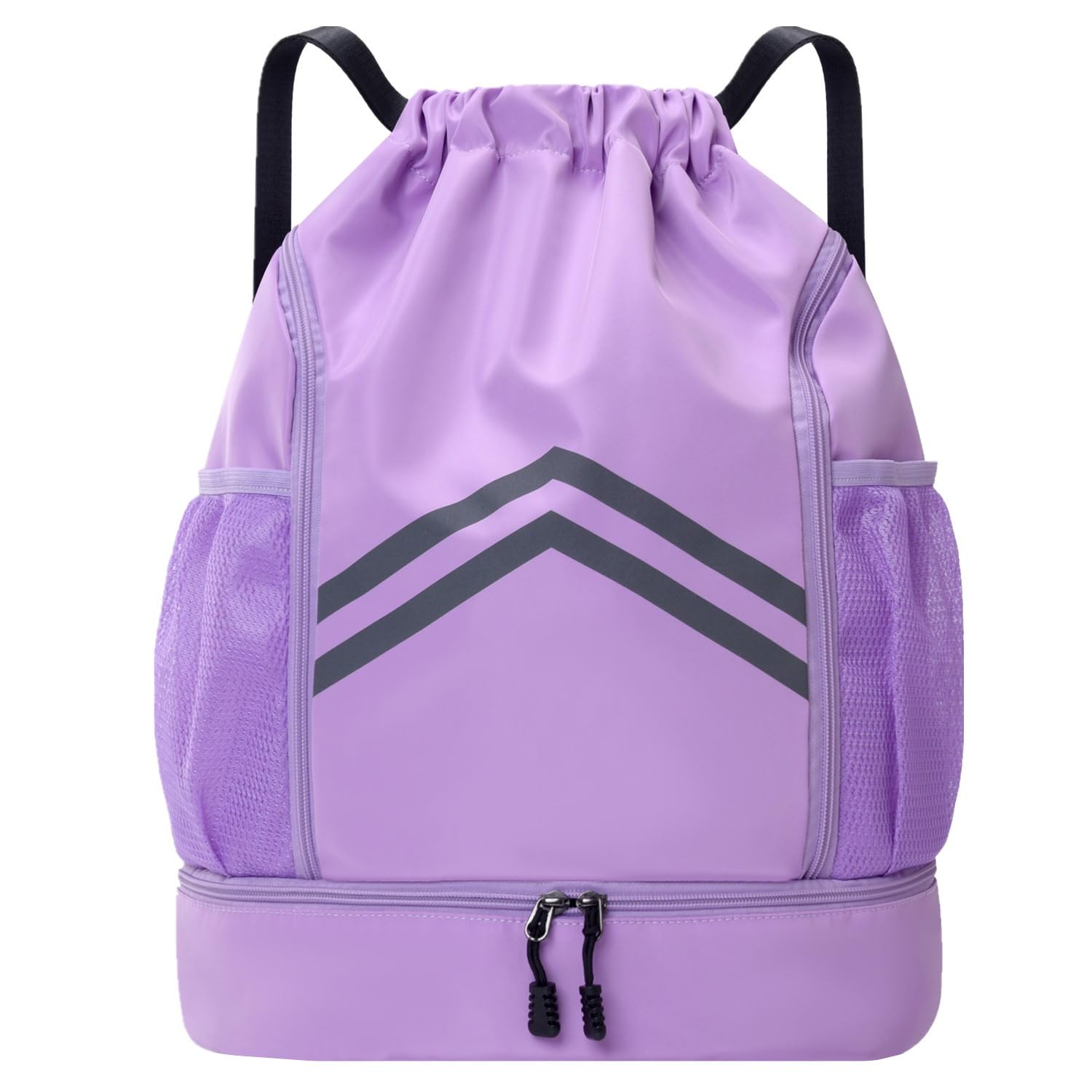 Gbateri Sports Drawstring Backpack Bag - Waterproof Gym Drawstring Bags with Shoes Compartment and Water Bottle Pockets - Cinch String Backpack - Swim