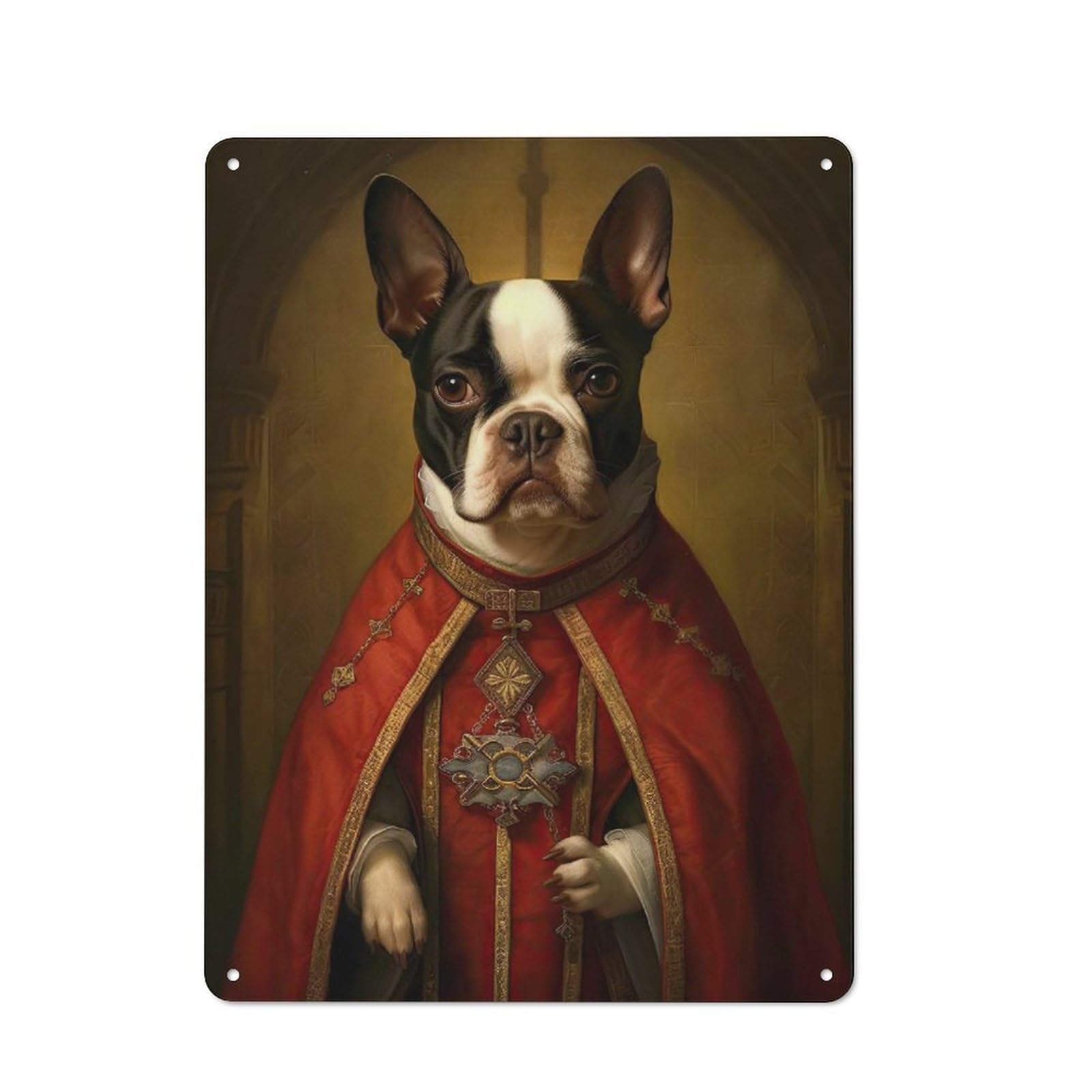 Junmoney Style-17 Tin Wall Plaque 40X30cm With Boston Terrier The Pope For Café Or Restaurant, Suited To Restaurant Decor Fans