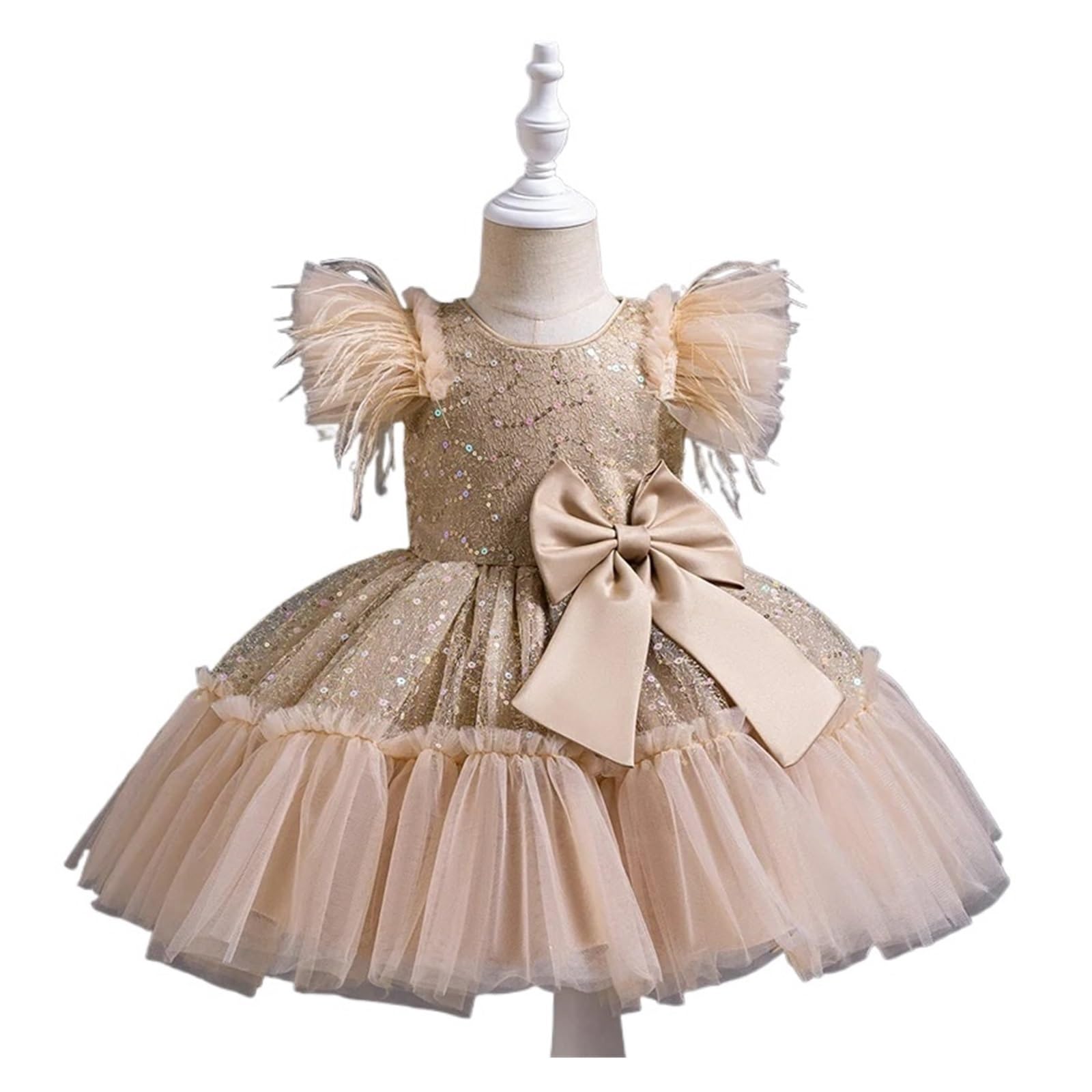 Vestido De Fiesta para NiñA Ropa Niña Vestido de Novia Fiesta de Cumpleaños Infantil Vestidos de Princesa Disfraz de Boda Infantil(Khaki,120 4-5T)