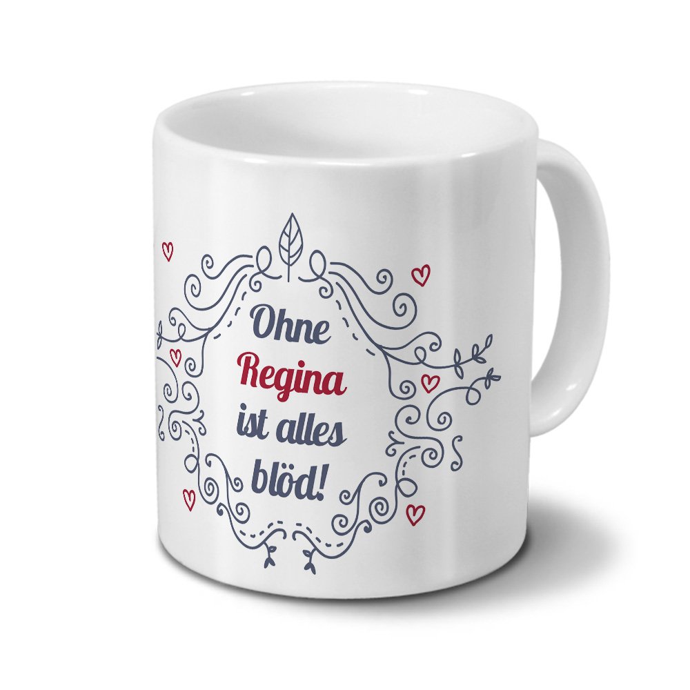 Tasse Mit Namen „Regina“ – Motiv Color Paint, Weiß, 200 Ml, Spülmaschinenfest