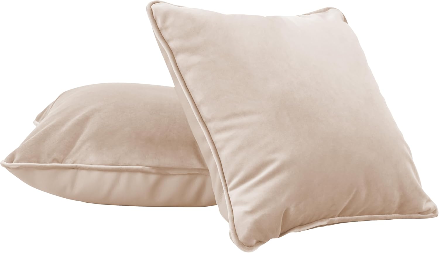 FDP 15" x 15" Velvet and Vinyl Square Pillow Set with Piping Decorative Throw Pillow for Home Dcor in Living Room, Bedroom or Lounge (2-Pack) - Beige, 15161-340
