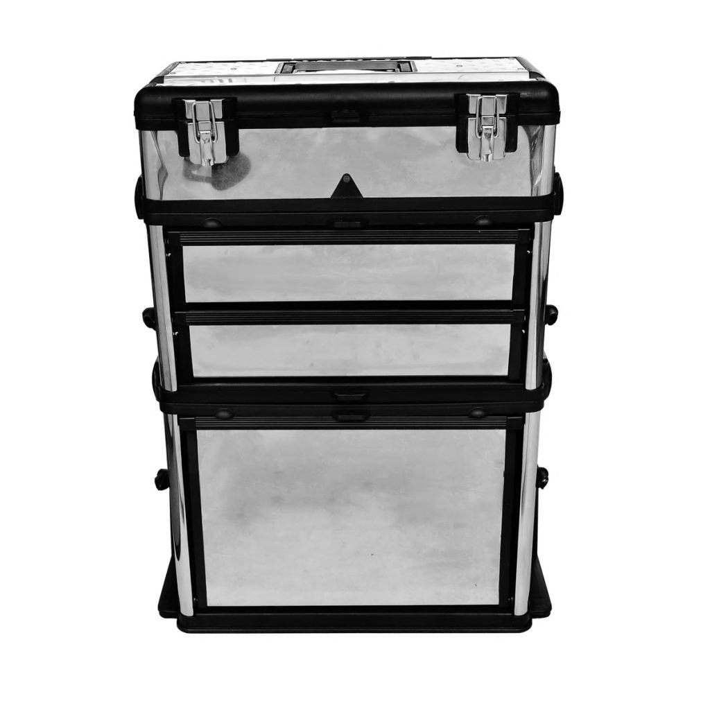 yorten - Caja de Herramientas con Ruedas de 15 cm (56,5 x 35 x 77-92 cm), Color Plateado