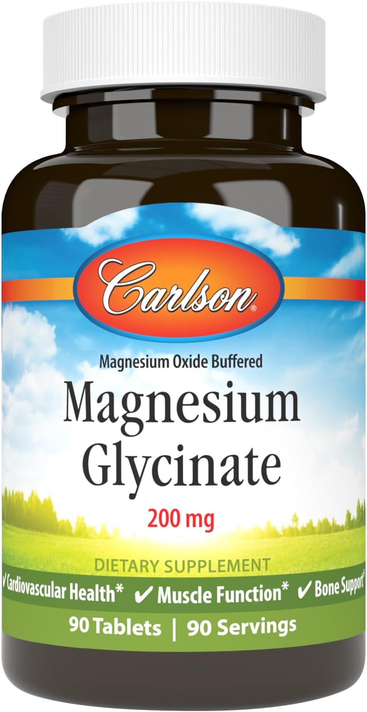 Carlson Magnesium Glycinate | 200 mg Magnesium | 90 Tablets | Superior Absorption