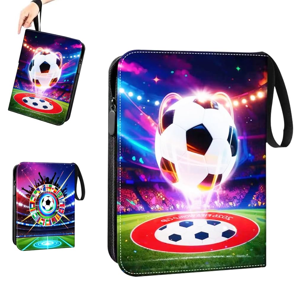 KBIBCK Football Card Binder, 9 Pocket Card Collection Folder with 50 Removable Sleeves Fits 900 Sport Cards, Trading Card Games Collection with Handle Double Sided Page, Removable Match Attax Binder