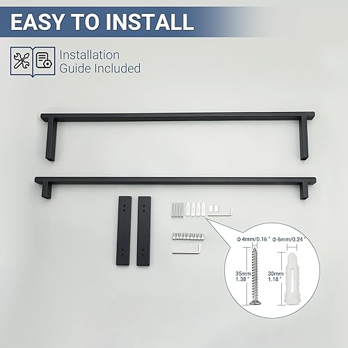 Miniatura 7 de SAYAYO Toallero doble para baño, 24 pulgadas, color negro mate, toallero montado en la pared, acero inoxidable SUS304