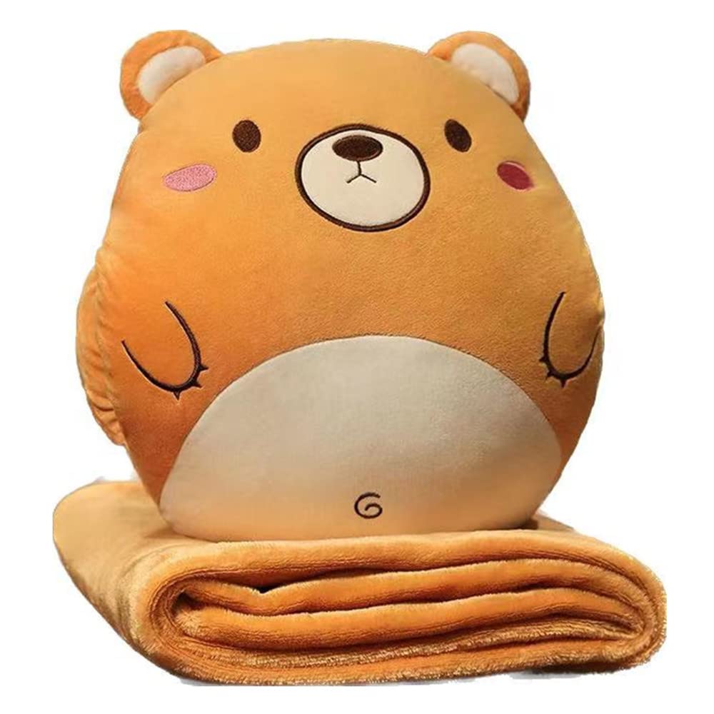YGMXZL Travel Blanket and Pillow, 3 in 1 Plush Toy Blanket, Foldable Extend Throw Pillows for Home Office Car Sofa (Brown Bear, L)