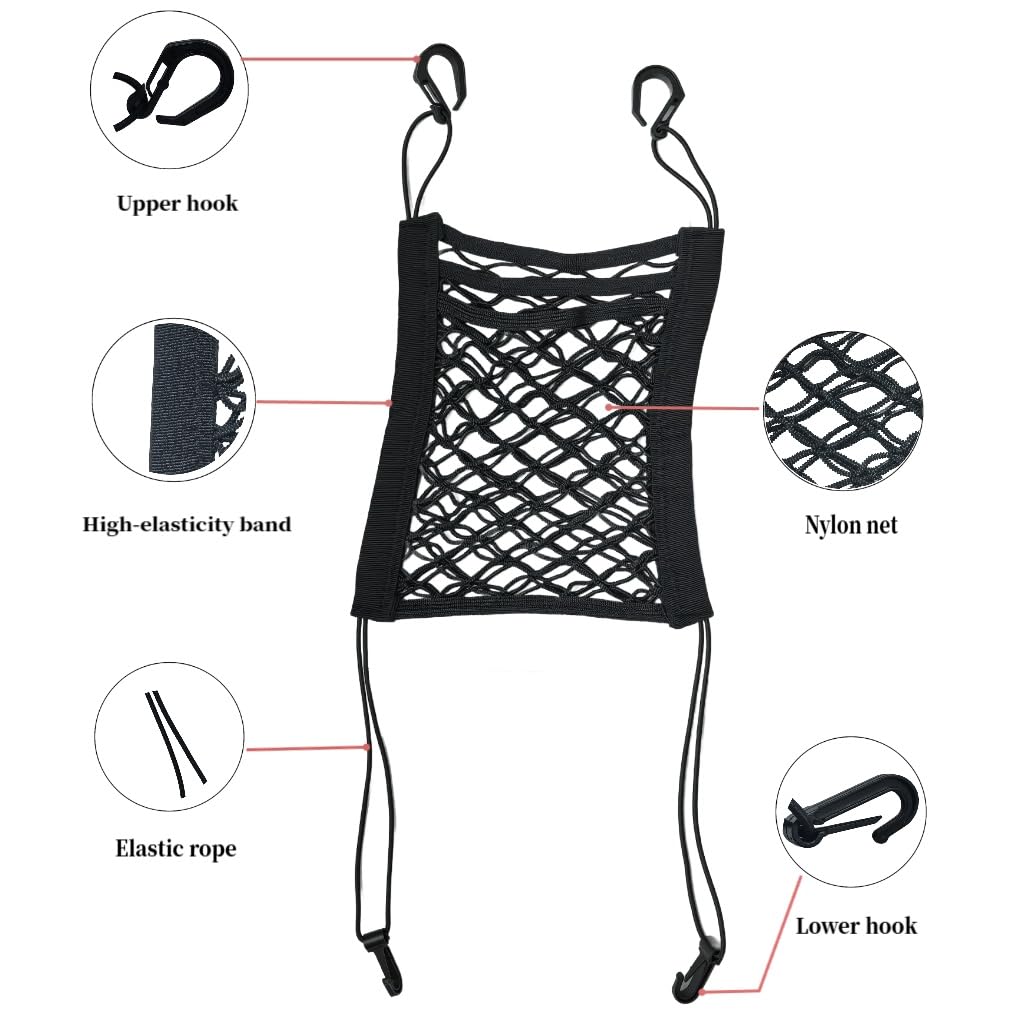 Hundegitter Auto | Hundenetz Auto | 3-Lagiger Organizer für Rücksitz – Multifunktionale Netz-Tasche – Sicherer Schutz für Haustiere & Gepäck