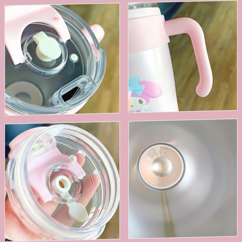 Image of DOCAT 860ML Stainless Steel Tumbler with Straw, Vacuum Insulated Coffee Tumbler, Leakproof Wide Mouth Sipper Bottle with Straw, Hot and Cold Sipper for Gym, Office, Sport, Travel, Home (Pink)